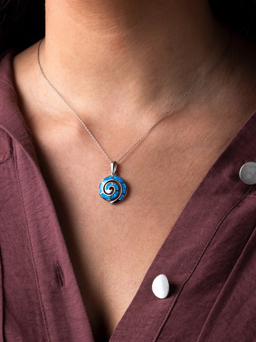 Blue Opal Spiral Silver Pendant, Spiral pendant